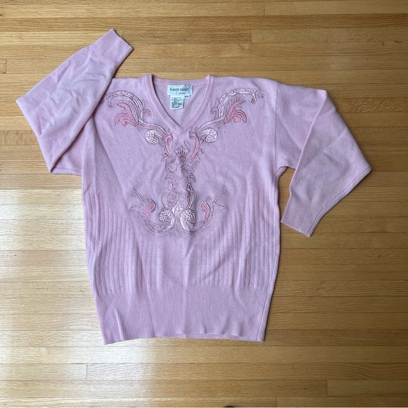 FRANCO VALERI Pink embroidered lambswool Angora blend sweater - Vintage - Picture 7 of 7